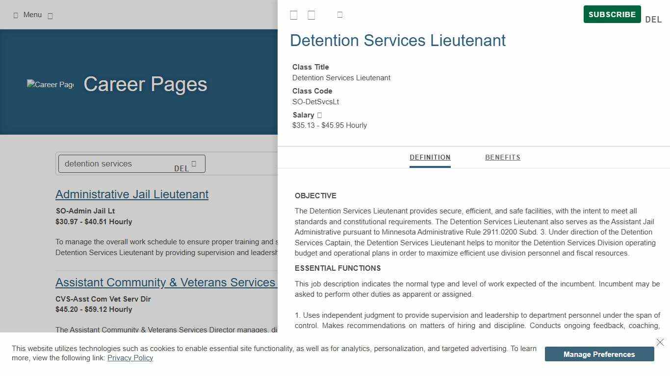 Class Specifications Detention Services Lieutenant Class Spec Details